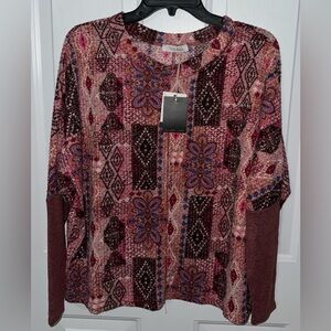 Petite Adele Pink/Burgundy/blue textured top NWT SM
